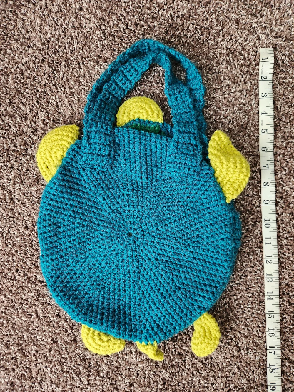 Handmade Crochet Turtle Bag in Teal, Green & Yellow